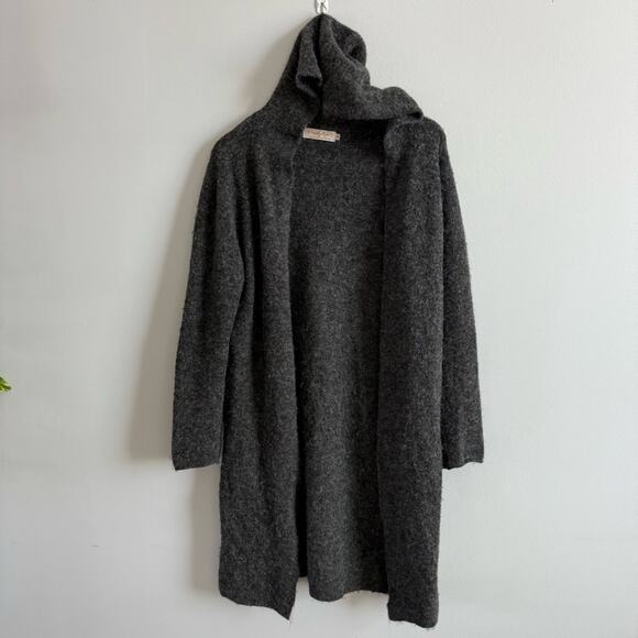 Paisley Road | Women’s Long Charcoal Grey Alpaca Blend Hooded Cardigan Sweater M - Picture 1 of 8